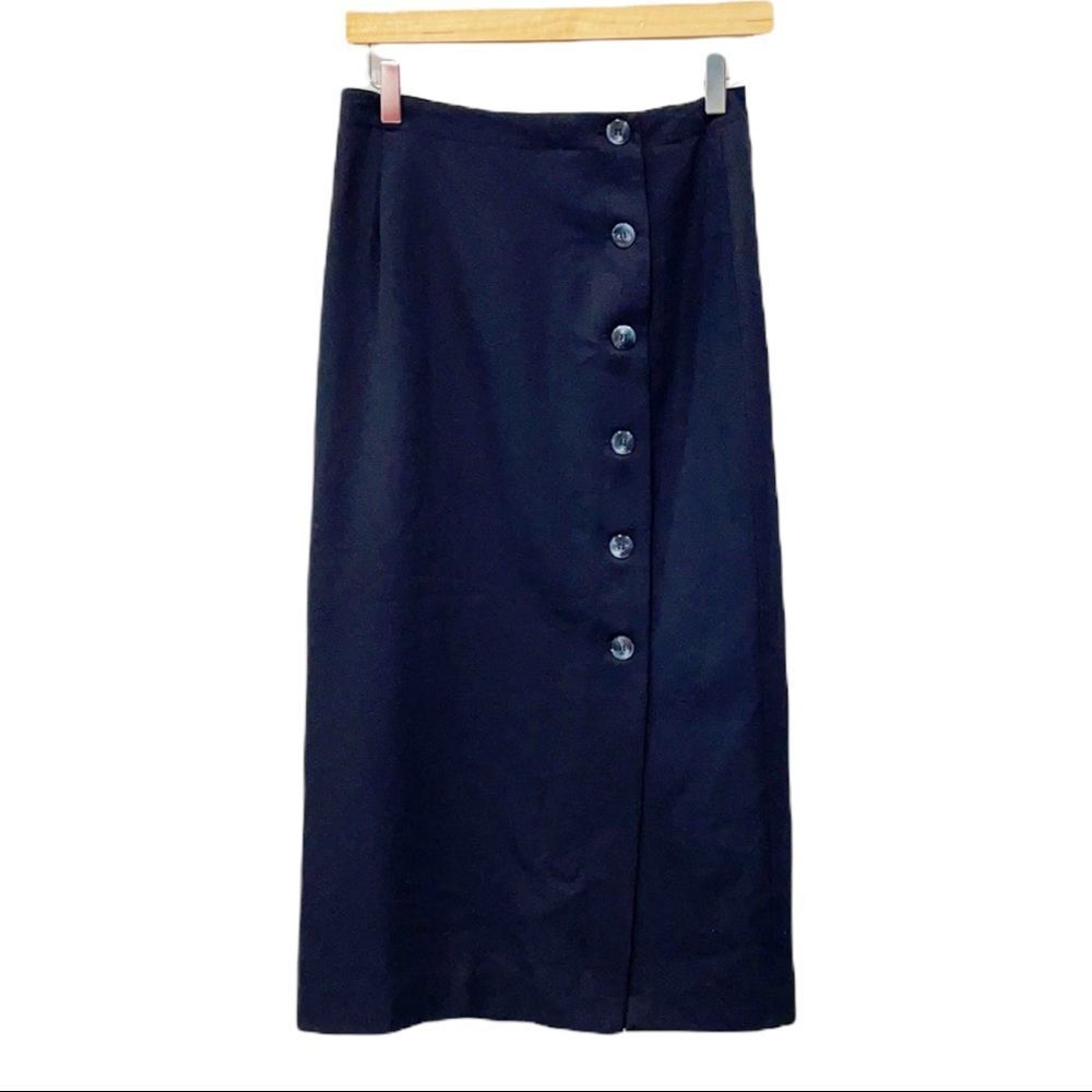 Delicia Vintage 100% Wool Full Button‎ Blue Women’s Midi Straight Size 8